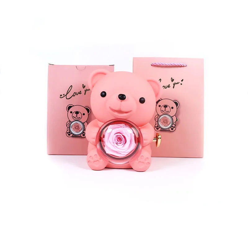 Forever Rose Bear with Personalized Necklace