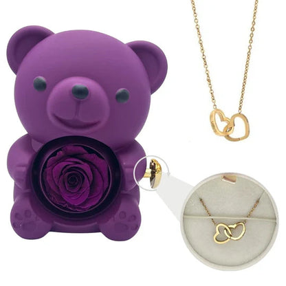 Forever Rose Bear with Personalized Necklace