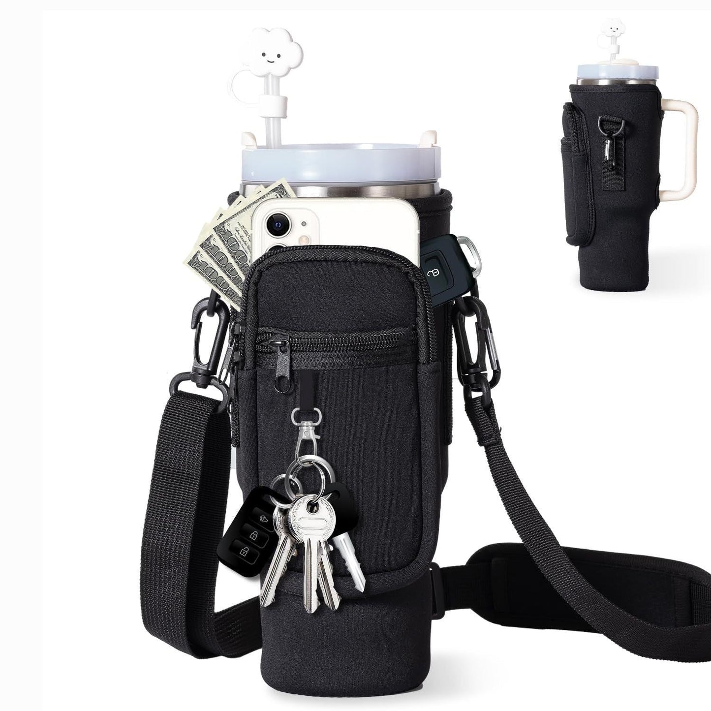 Matching Water Bottle Carrier Pouch with Phone Pocket &  Adjustable Strap