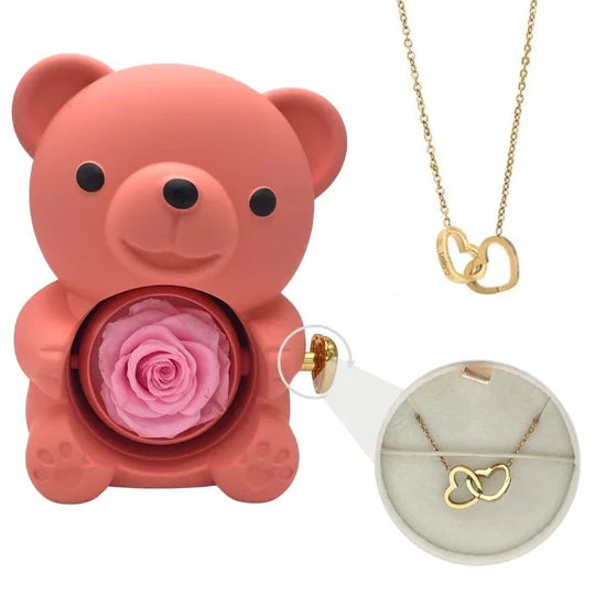 Forever Rose Bear with Personalized Necklace