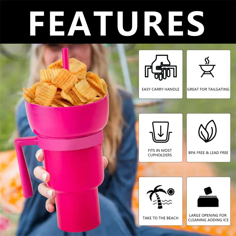 New 2 In 1 Snack Bowl Drink Cup