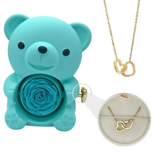 Forever Rose Bear with Personalized Necklace