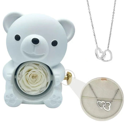 Forever Rose Bear with Personalized Necklace