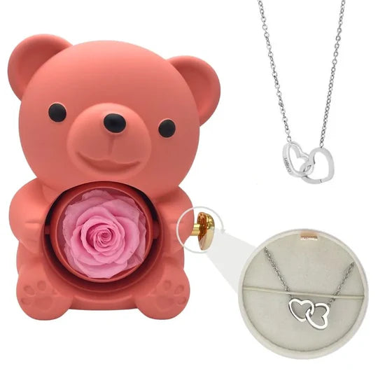 Forever Rose Bear with Personalized Necklace