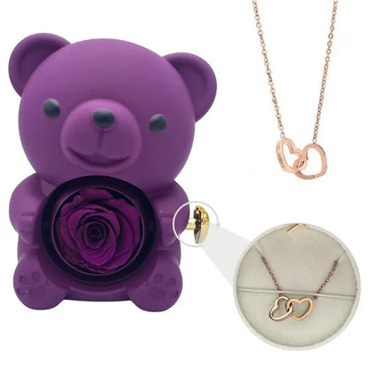 Forever Rose Bear with Personalized Necklace