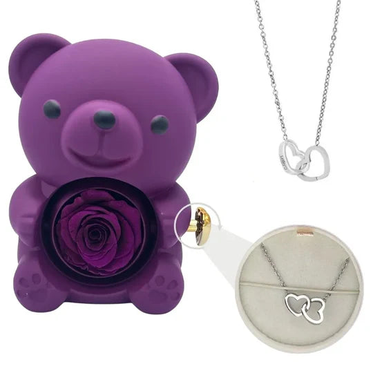 Forever Rose Bear with Personalized Necklace