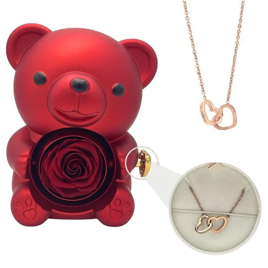 Forever Rose Bear with Personalized Necklace