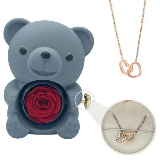 Forever Rose Bear with Personalized Necklace