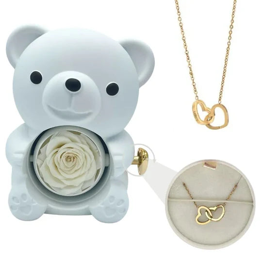 Forever Rose Bear with Personalized Necklace