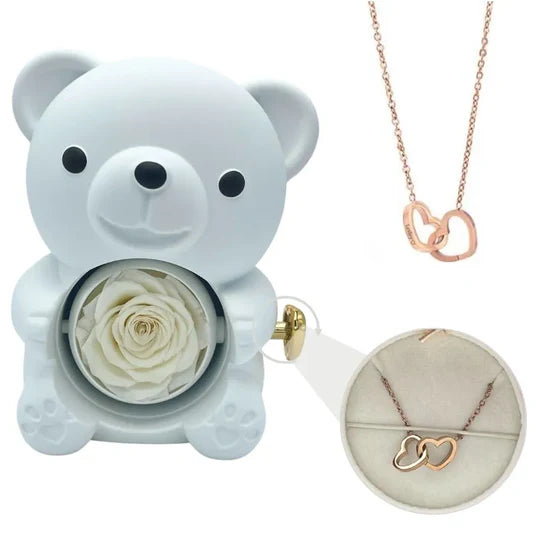 Forever Rose Bear with Personalized Necklace